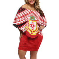 Personalised Kolisi Tonga College Atele Family Matching Off Shoulder Short Dress and Hawaiian Shirt Polynesian Ngatu Tribal