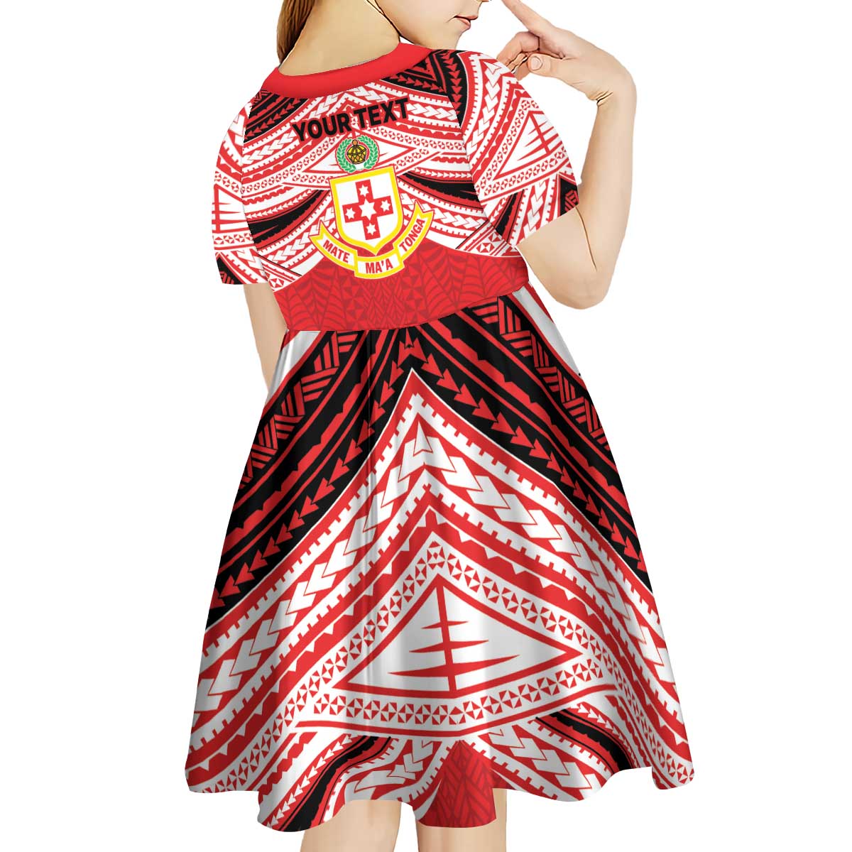Personalised Kolisi Tonga College Atele Kid Short Sleeve Dress Polynesian Ngatu Tribal