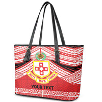 Personalised Kolisi Tonga College Atele Leather Tote Bag Polynesian Ngatu Tribal