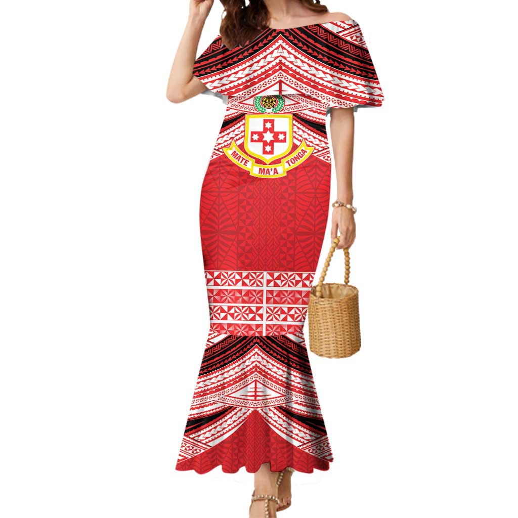 Personalised Kolisi Tonga College Atele Mermaid Dress Polynesian Ngatu Tribal