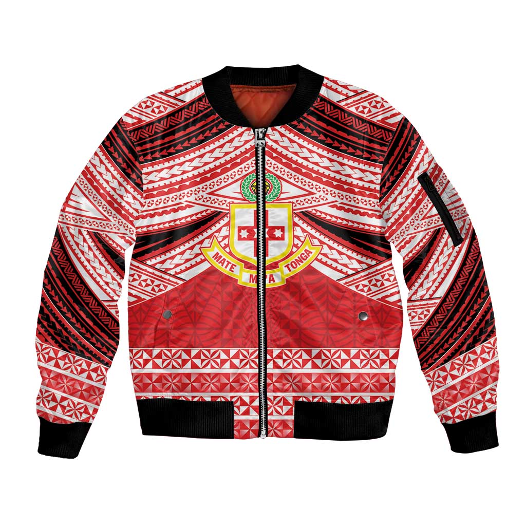 Personalised Kolisi Tonga College Atele Sleeve Zip Bomber Jacket Polynesian Ngatu Tribal