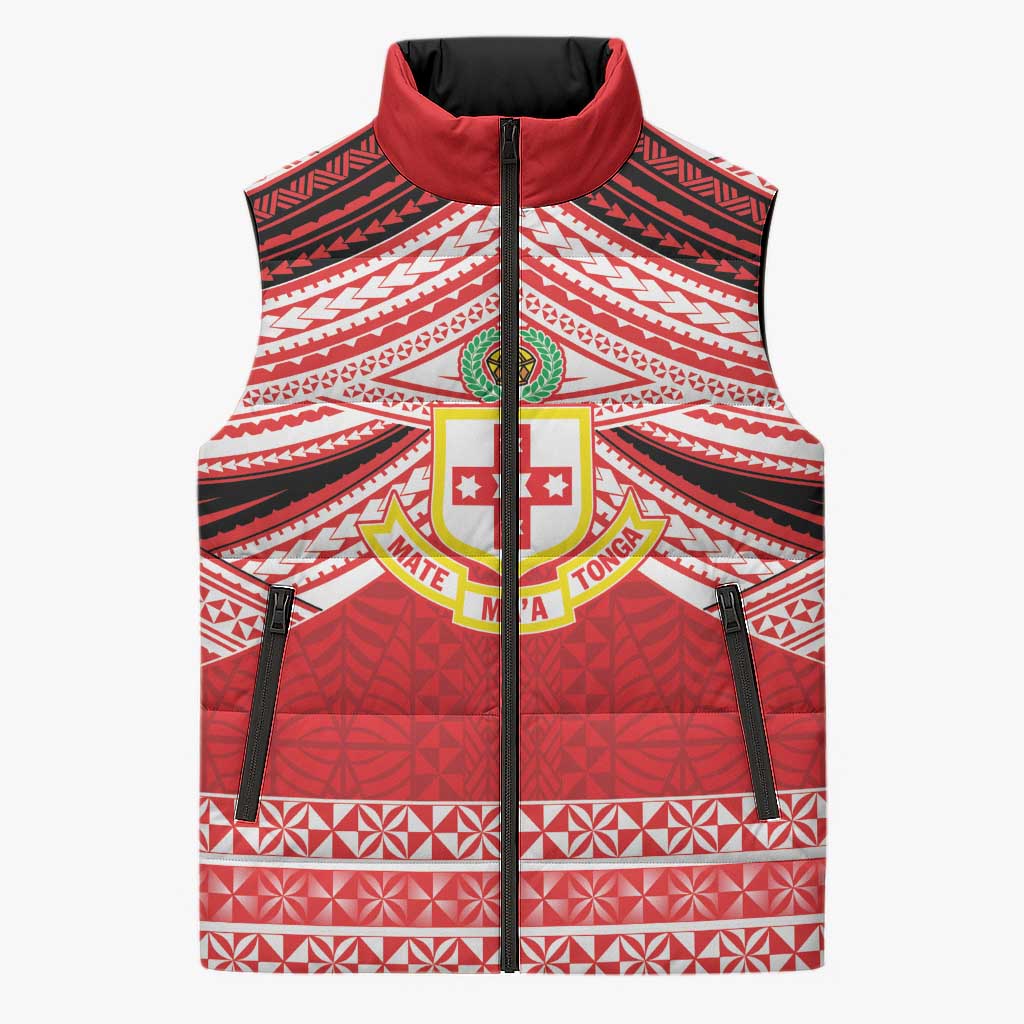 Personalised Kolisi Tonga College Atele Sleeveless Puffer Jacket Polynesian Ngatu Tribal - Polynesian Pride