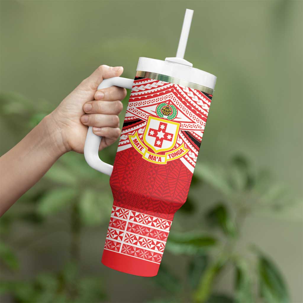 Personalised Kolisi Tonga College Atele Tumbler With Handle Polynesian Ngatu Tribal