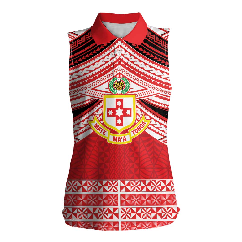 Personalised Kolisi Tonga College Atele Women Sleeveless Polo Shirt Polynesian Ngatu Tribal