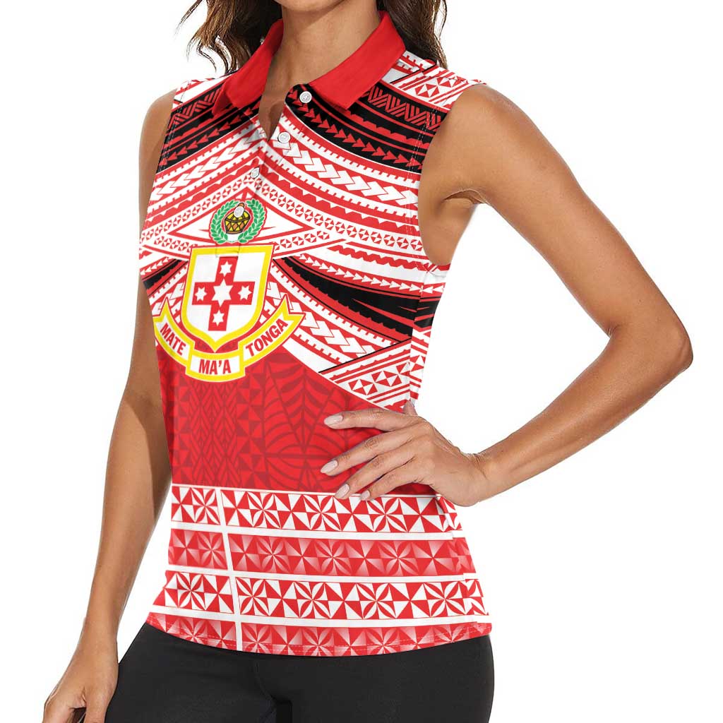 Personalised Kolisi Tonga College Atele Women Sleeveless Polo Shirt Polynesian Ngatu Tribal