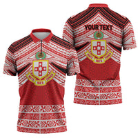 Personalised Kolisi Tonga College Atele Zipper Polo Shirt Polynesian Ngatu Tribal - Polynesian Pride