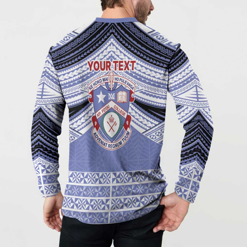 Personalised Tonga Apifoou College Button Sweatshirt Polynesian Ngatu Tribal