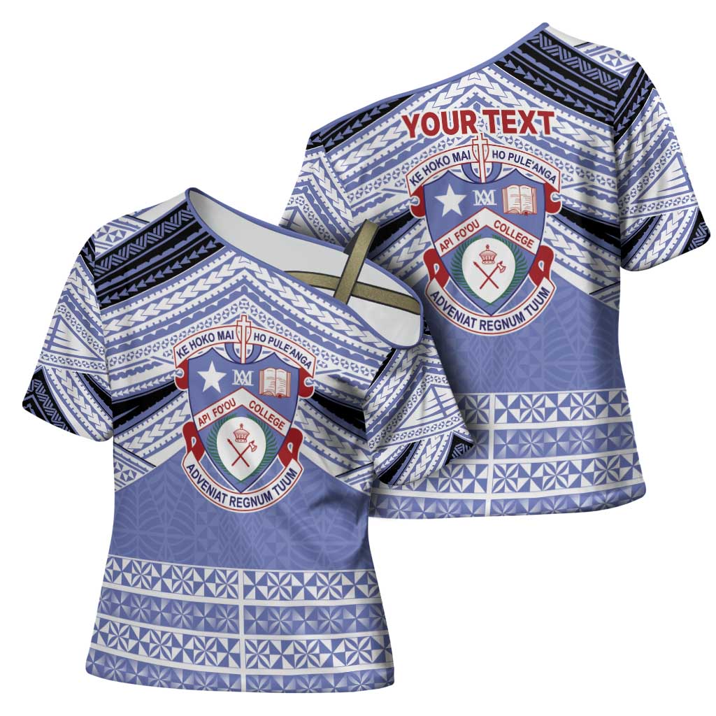Personalised Tonga Apifoou College Cross Shoulder Shirt Polynesian Ngatu Tribal - Polynesian Pride