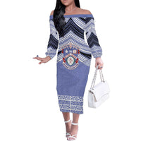 Personalised Tonga Apifoou College Family Matching Off The Shoulder Long Sleeve Dress and Hawaiian Shirt Polynesian Ngatu Tribal
