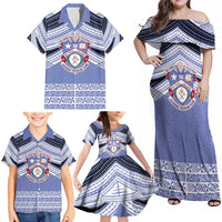 Personalised Tonga Apifoou College Family Matching Off Shoulder Maxi Dress and Hawaiian Shirt Polynesian Ngatu Tribal