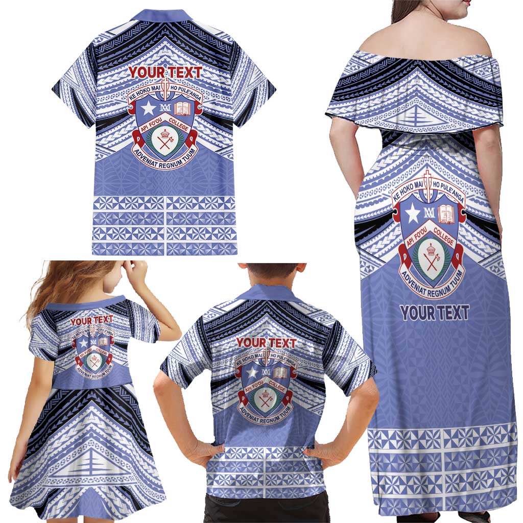 Personalised Tonga Apifoou College Family Matching Off Shoulder Maxi Dress and Hawaiian Shirt Polynesian Ngatu Tribal