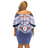 Personalised Tonga Apifoou College Family Matching Off Shoulder Short Dress and Hawaiian Shirt Polynesian Ngatu Tribal
