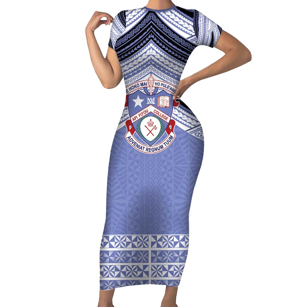 Personalised Tonga Apifoou College Family Matching Short Sleeve Bodycon Dress and Hawaiian Shirt Polynesian Ngatu Tribal