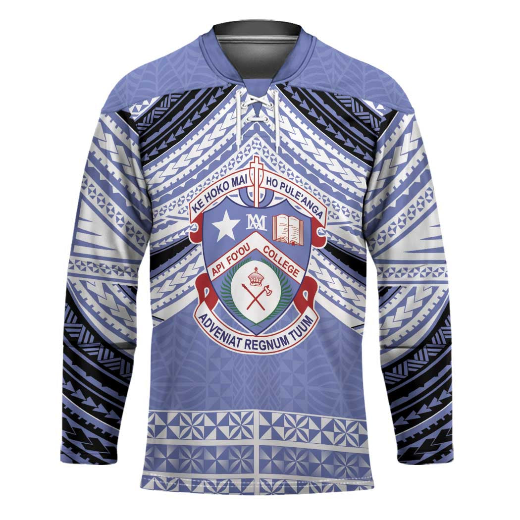 Personalised Tonga Apifoou College Hockey Jersey Polynesian Ngatu Tribal LT9 Unisex Blue - Polynesian Pride