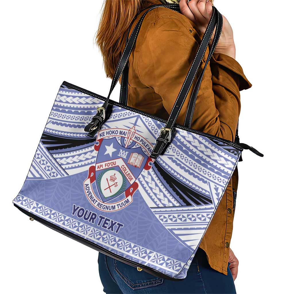 Personalised Tonga Apifoou College Leather Tote Bag Polynesian Ngatu Tribal