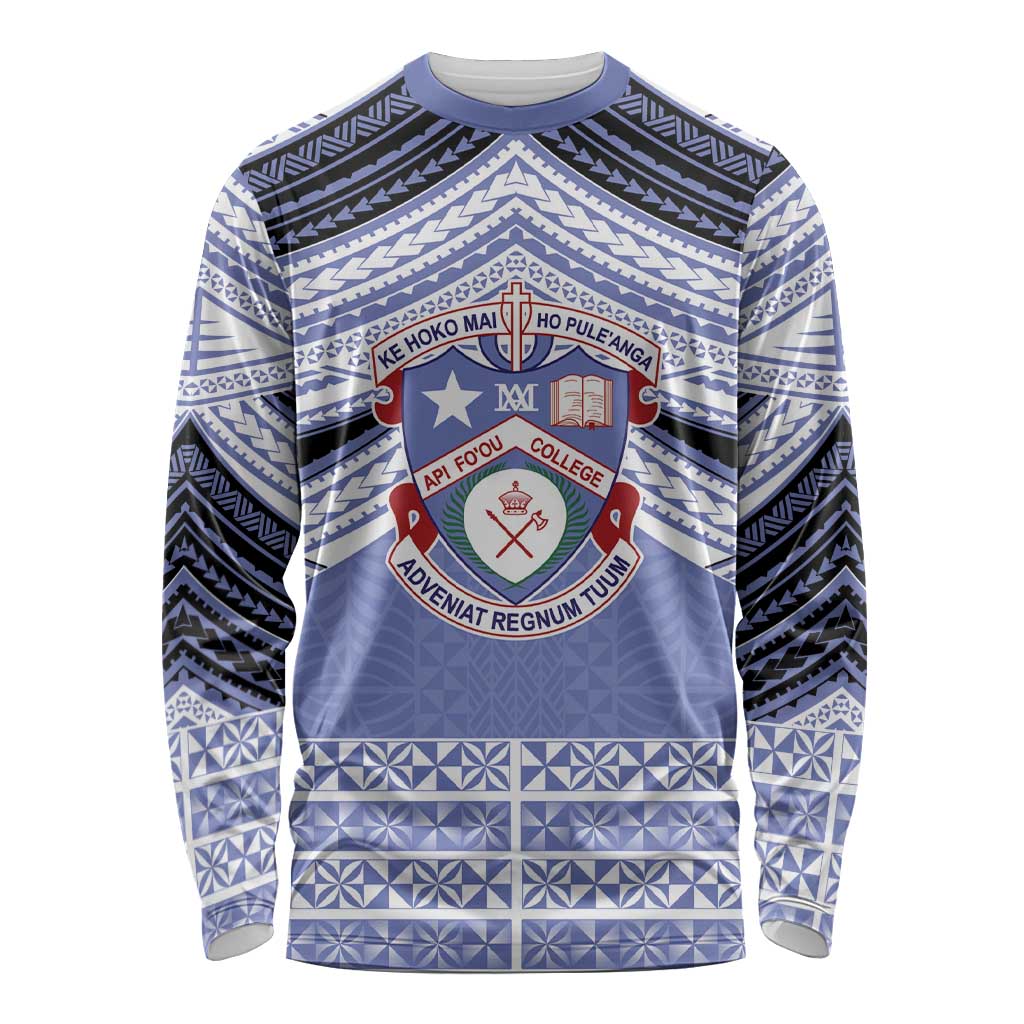 Personalised Tonga Apifoou College Long Sleeve Shirt Polynesian Ngatu Tribal