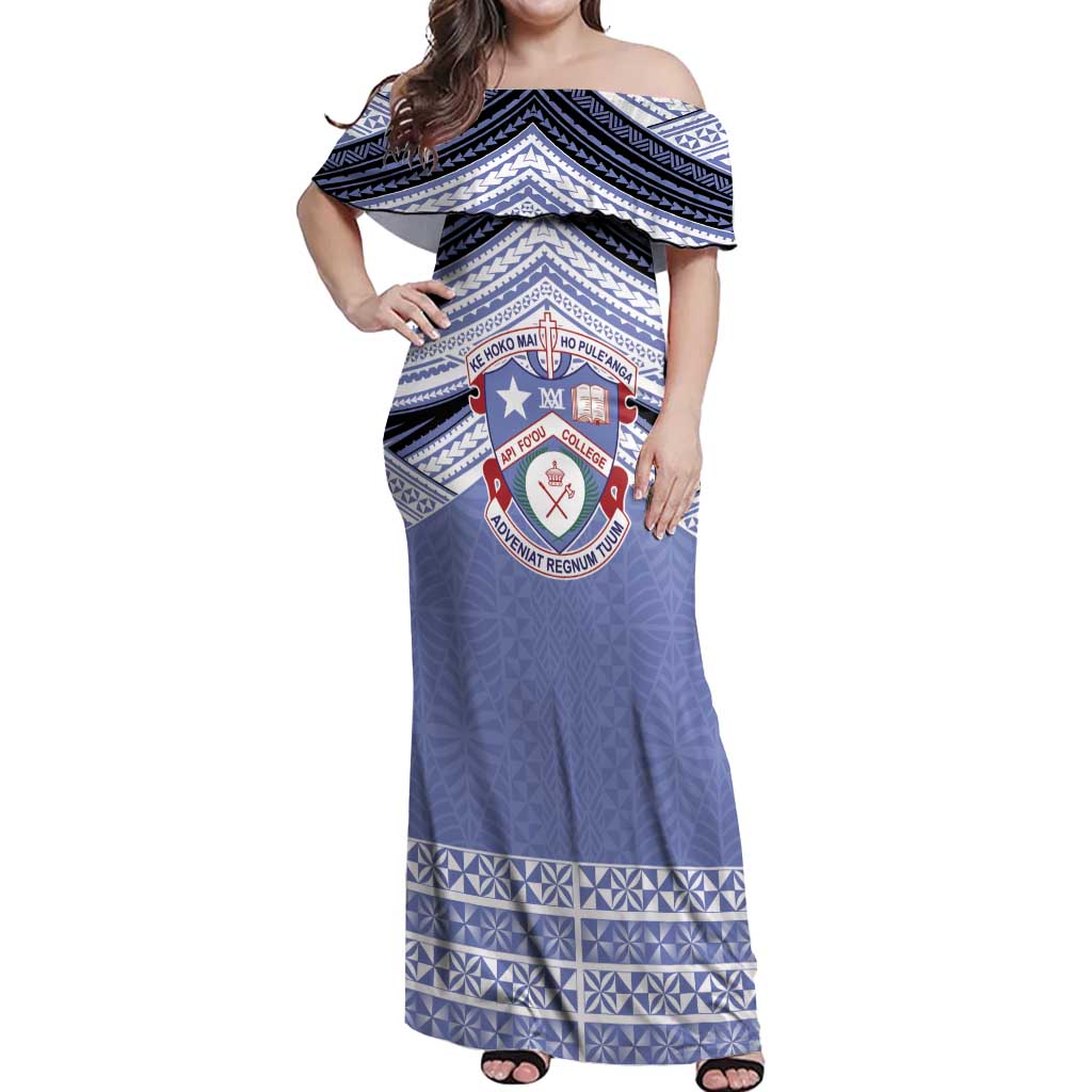 Personalised Tonga Apifoou College Off Shoulder Maxi Dress Polynesian Ngatu Tribal