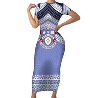 Personalised Tonga Apifoou College Short Sleeve Bodycon Dress Polynesian Ngatu Tribal