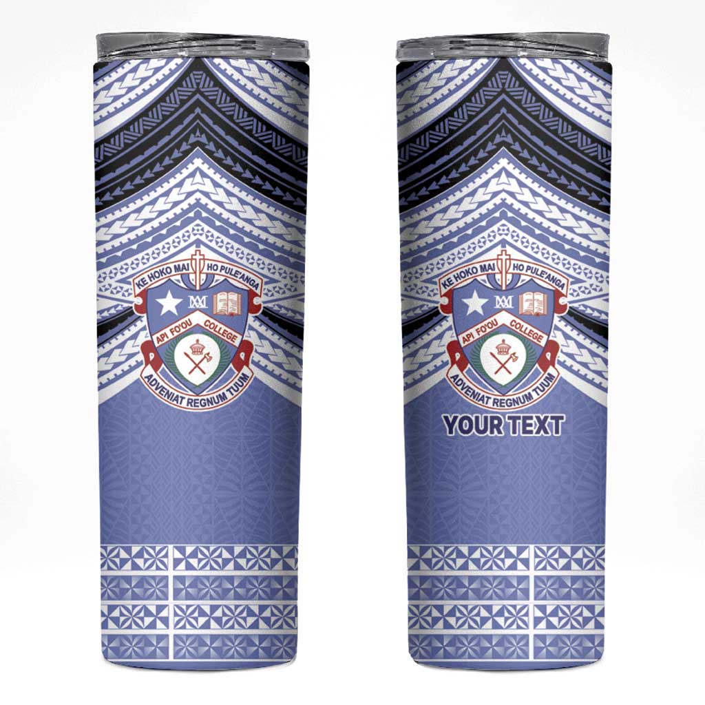 Personalised Tonga Apifoou College Skinny Tumbler Polynesian Ngatu Tribal
