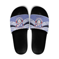 Personalised Tonga Apifoou College Slide Sandals Polynesian Ngatu Tribal LT9 Blue - Polynesian Pride