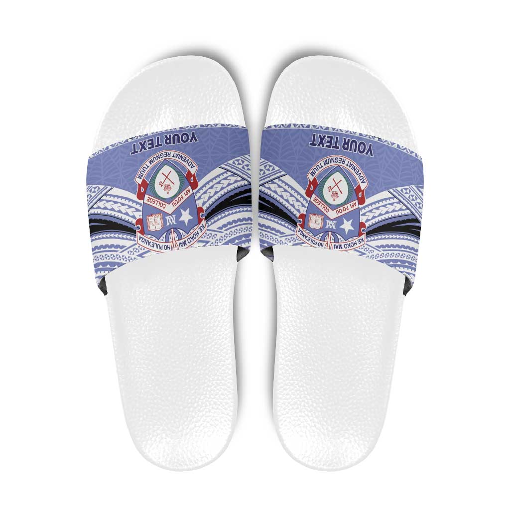 Personalised Tonga Apifoou College Slide Sandals Polynesian Ngatu Tribal LT9 Blue - Polynesian Pride