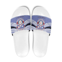 Personalised Tonga Apifoou College Slide Sandals Polynesian Ngatu Tribal LT9 Blue - Polynesian Pride