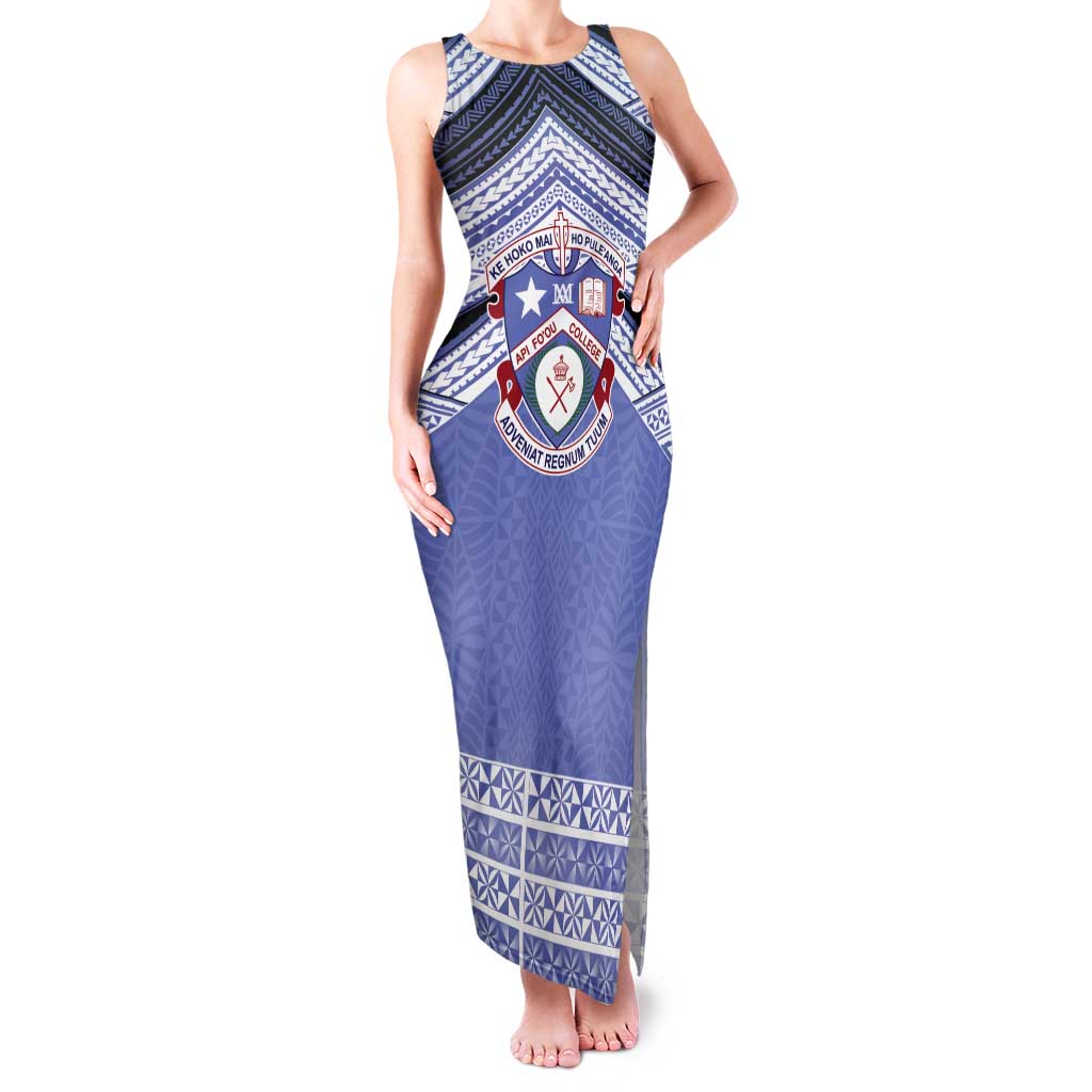 Personalised Tonga Apifoou College Tank Maxi Dress Polynesian Ngatu Tribal