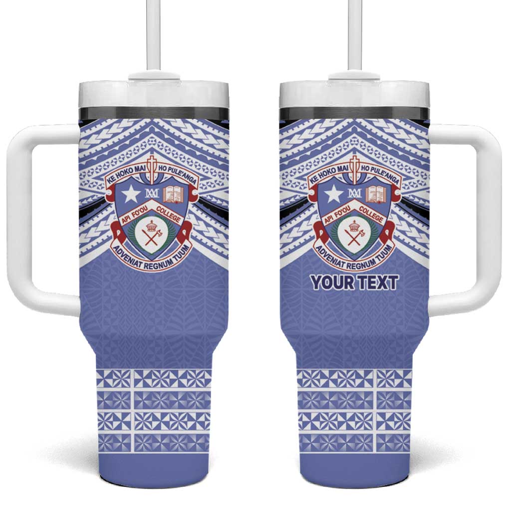 Personalised Tonga Apifoou College Tumbler With Handle Polynesian Ngatu Tribal