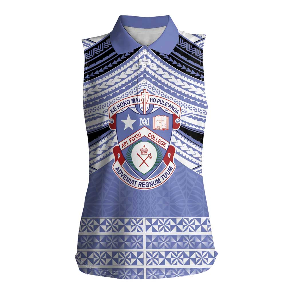 Personalised Tonga Apifoou College Women Sleeveless Polo Shirt Polynesian Ngatu Tribal