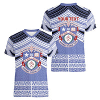 Personalised Tonga Apifoou College Women V-Neck T-Shirt Polynesian Ngatu Tribal