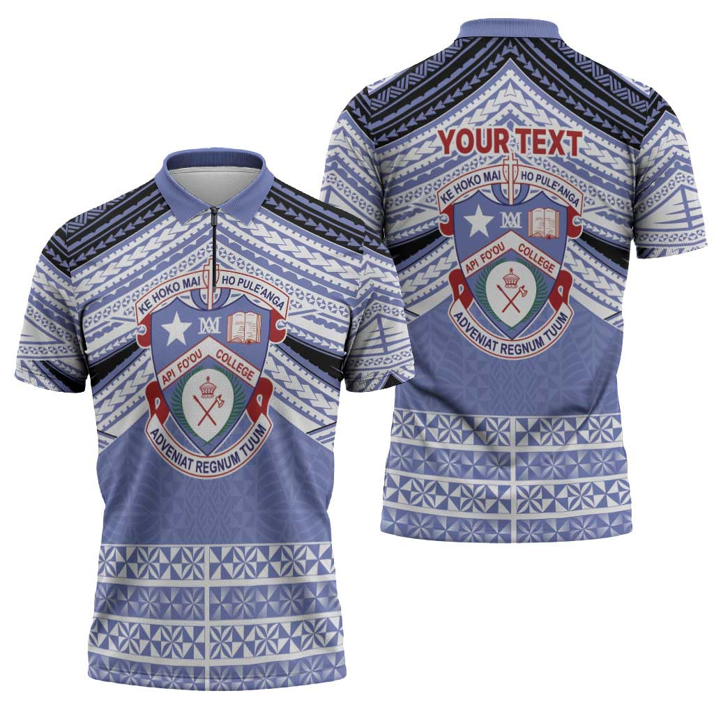 Personalised Tonga Apifoou College Zipper Polo Shirt Polynesian Ngatu Tribal - Polynesian Pride