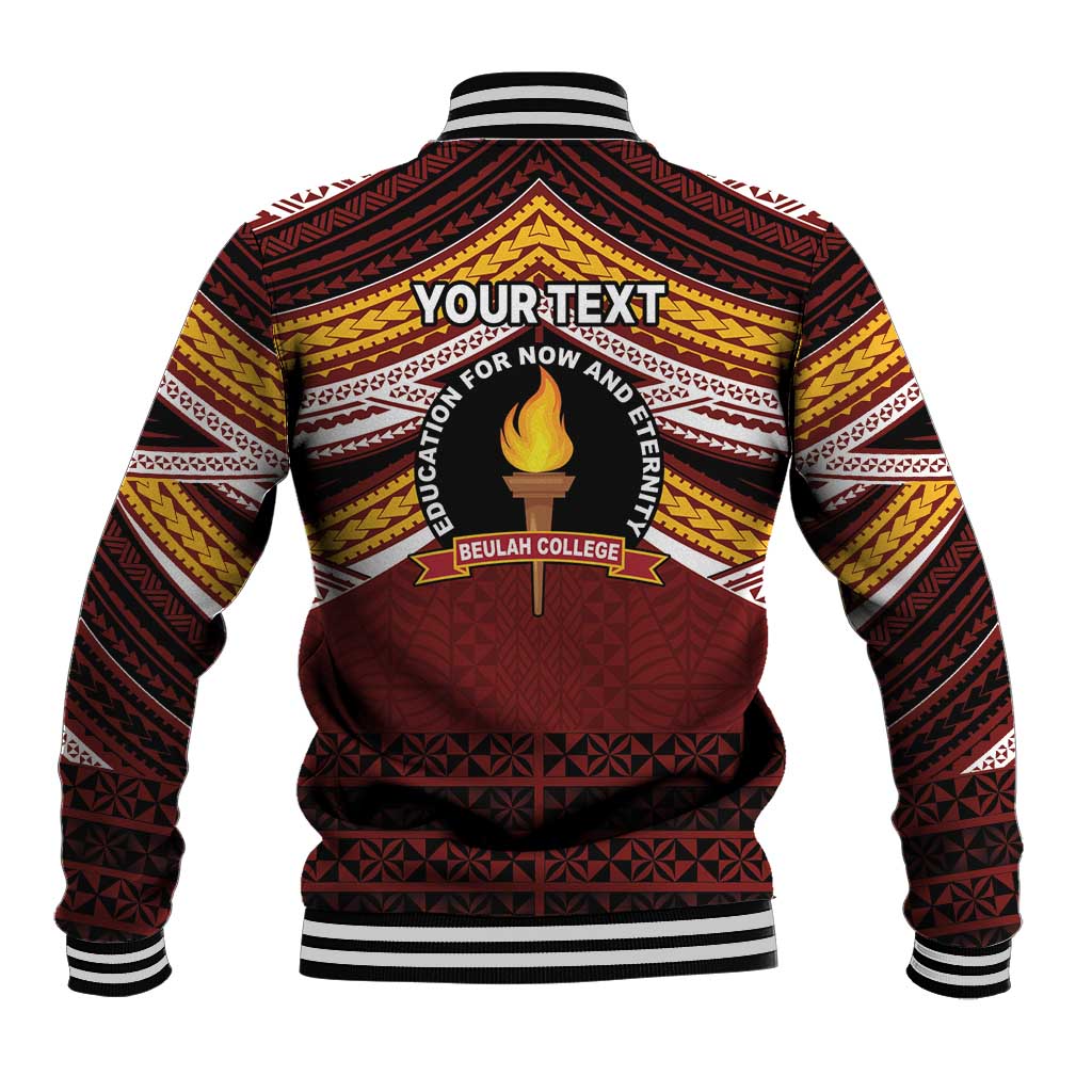 Personalised Tonga Beulah College Baseball Jacket Polynesian Ngatu Tribal