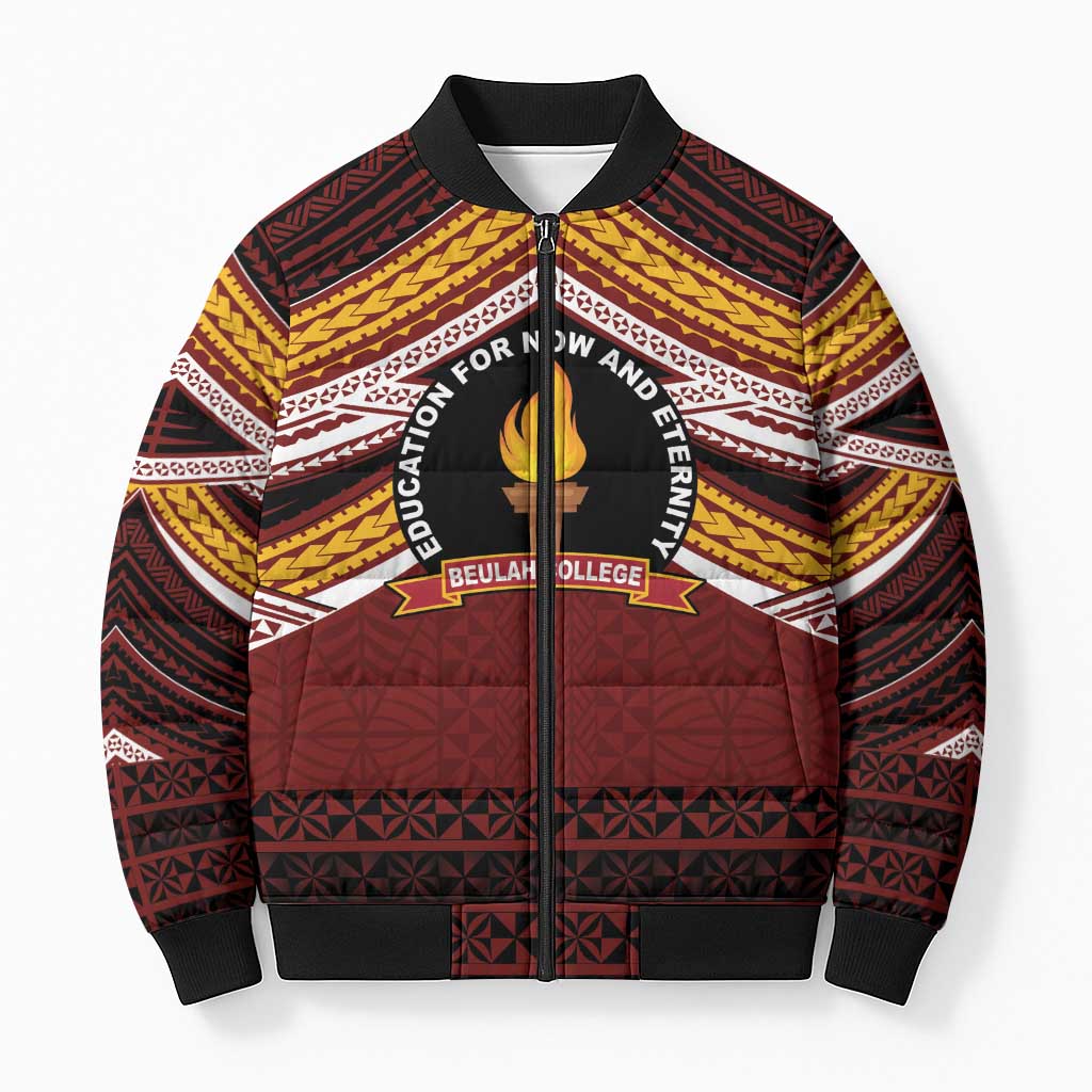 Personalised Tonga Beulah College Bomber Puffer Jacket Polynesian Ngatu Tribal - Polynesian Pride
