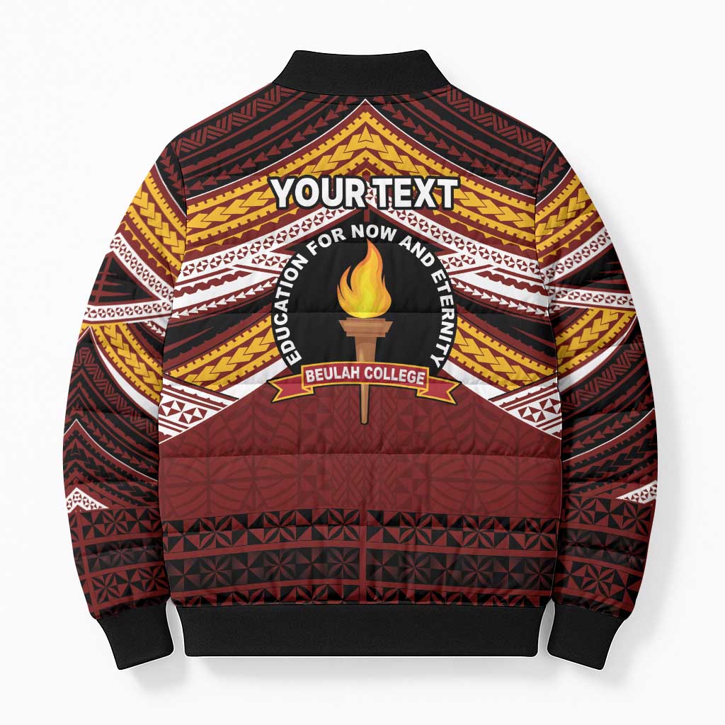 Personalised Tonga Beulah College Bomber Puffer Jacket Polynesian Ngatu Tribal - Polynesian Pride