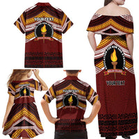 Personalised Tonga Beulah College Family Matching Off Shoulder Maxi Dress and Hawaiian Shirt Polynesian Ngatu Tribal