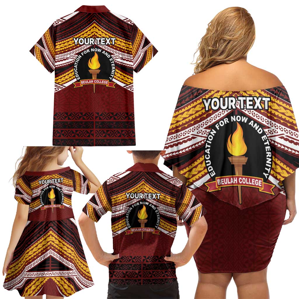 Personalised Tonga Beulah College Family Matching Off Shoulder Short Dress and Hawaiian Shirt Polynesian Ngatu Tribal