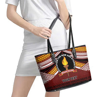 Personalised Tonga Beulah College Leather Tote Bag Polynesian Ngatu Tribal