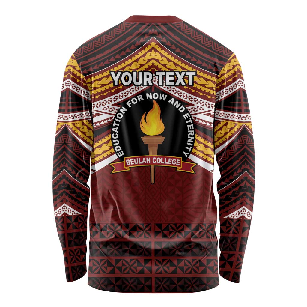Personalised Tonga Beulah College Long Sleeve Shirt Polynesian Ngatu Tribal