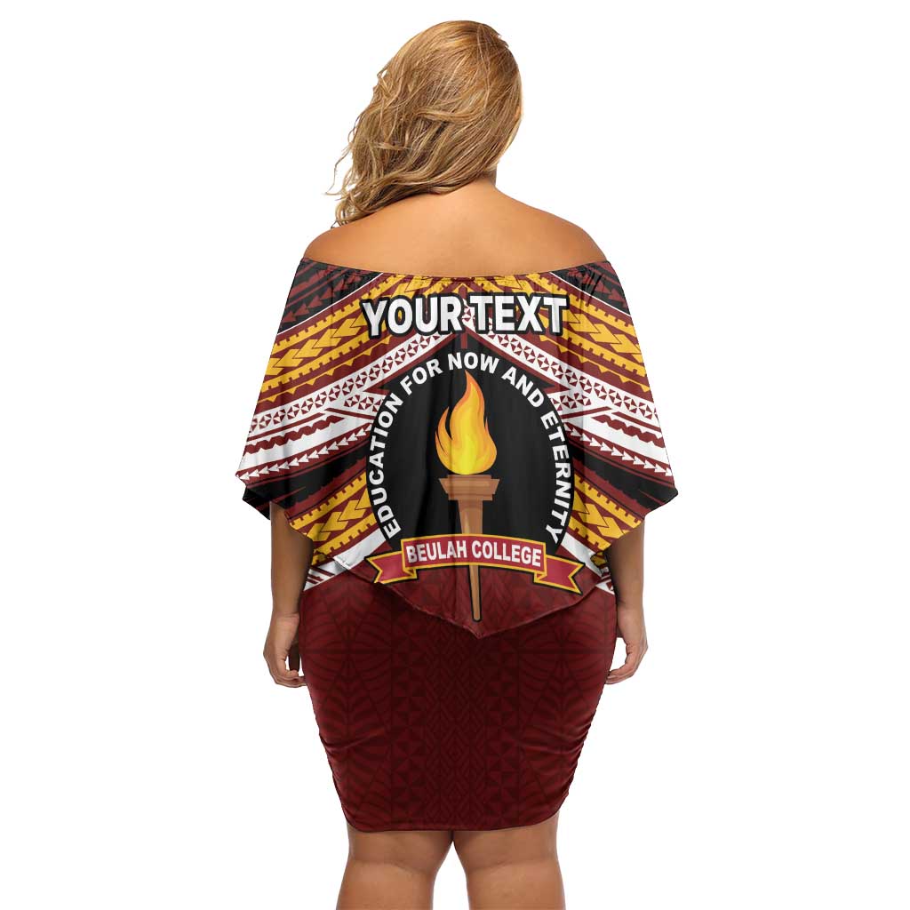 Personalised Tonga Beulah College Off Shoulder Short Dress Polynesian Ngatu Tribal