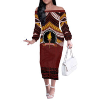 Personalised Tonga Beulah College Off The Shoulder Long Sleeve Dress Polynesian Ngatu Tribal
