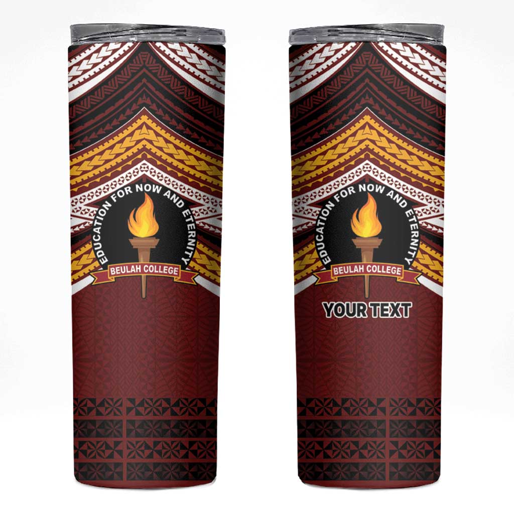 Personalised Tonga Beulah College Skinny Tumbler Polynesian Ngatu Tribal