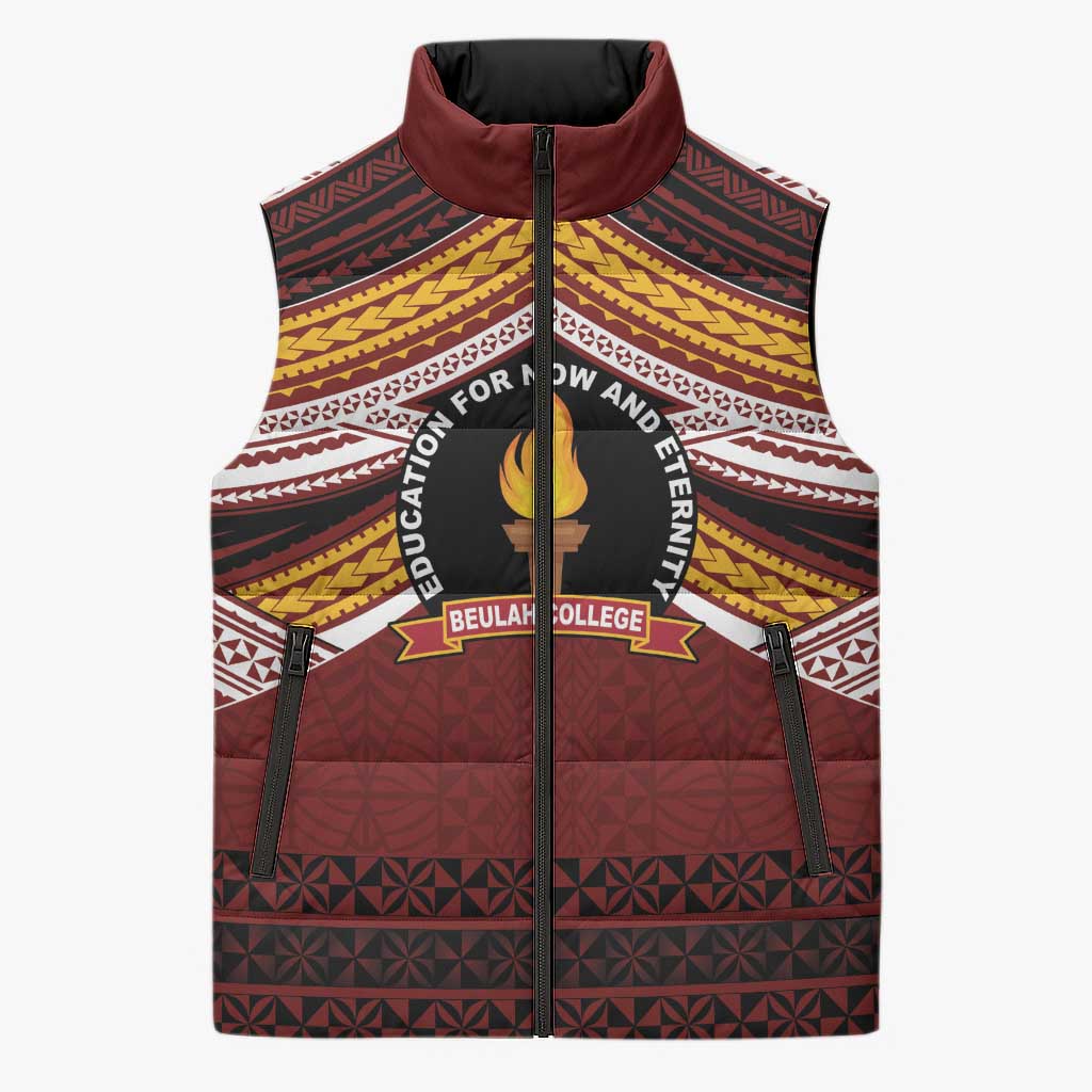 Personalised Tonga Beulah College Sleeveless Puffer Jacket Polynesian Ngatu Tribal - Polynesian Pride