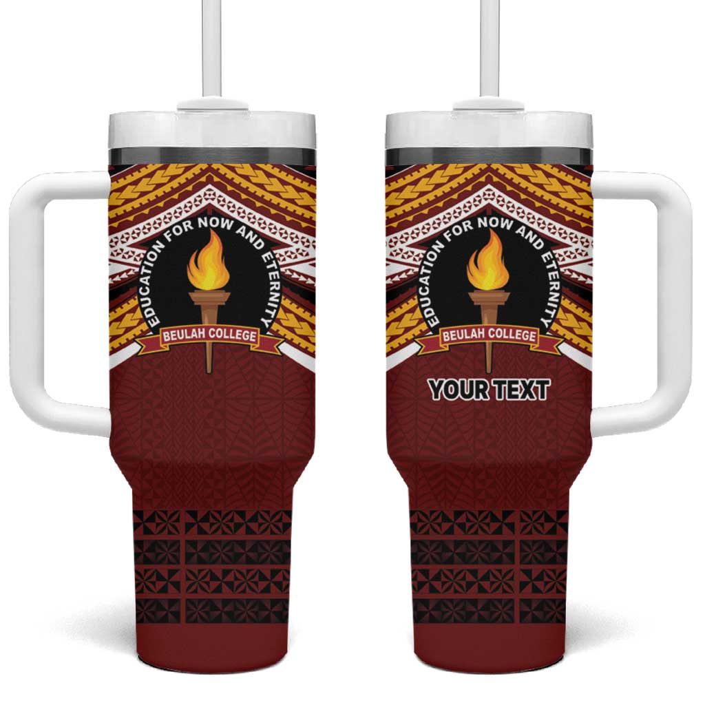 Personalised Tonga Beulah College Tumbler With Handle Polynesian Ngatu Tribal