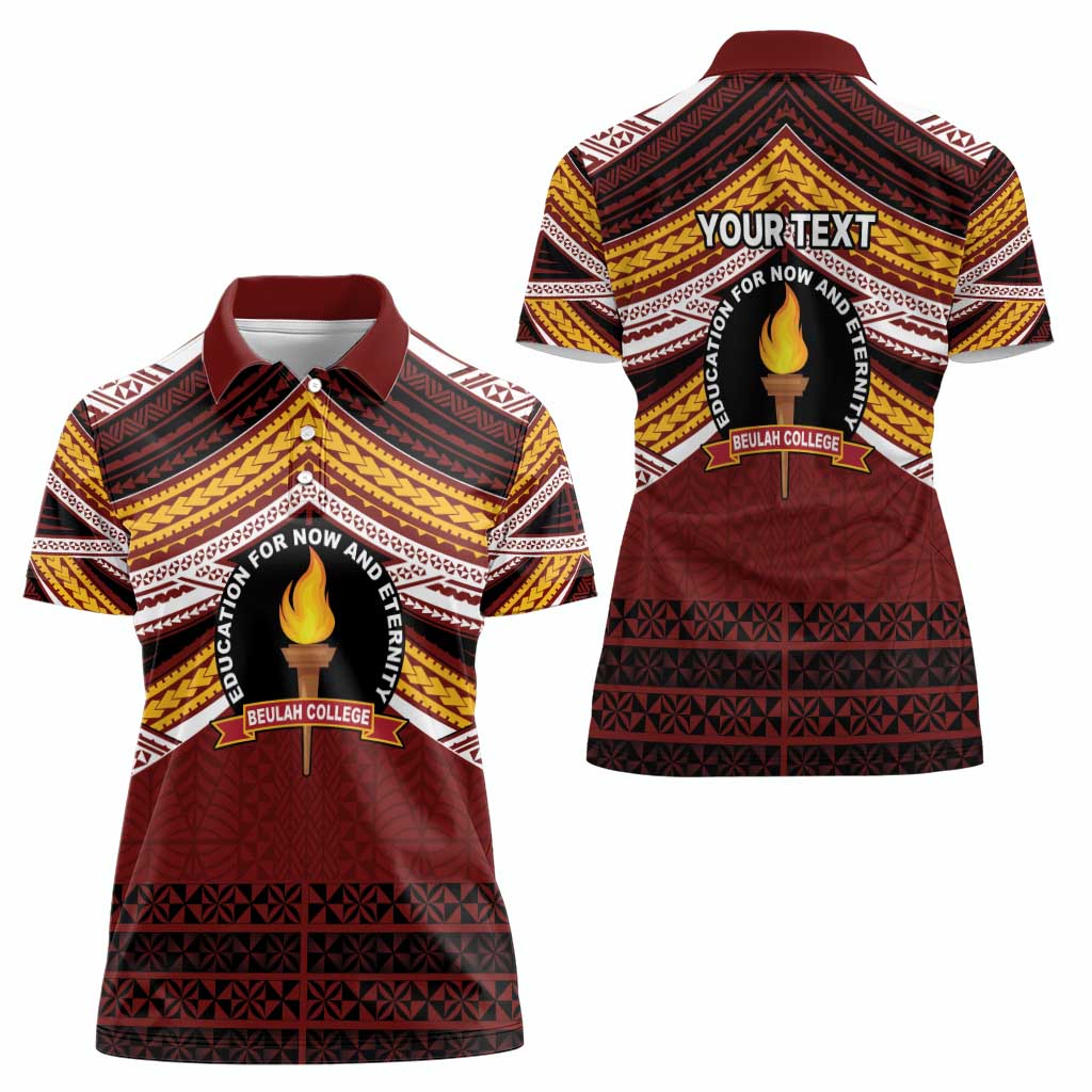Personalised Tonga Beulah College Women Polo Shirt Polynesian Ngatu Tribal