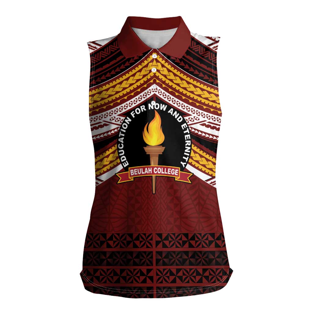 Personalised Tonga Beulah College Women Sleeveless Polo Shirt Polynesian Ngatu Tribal