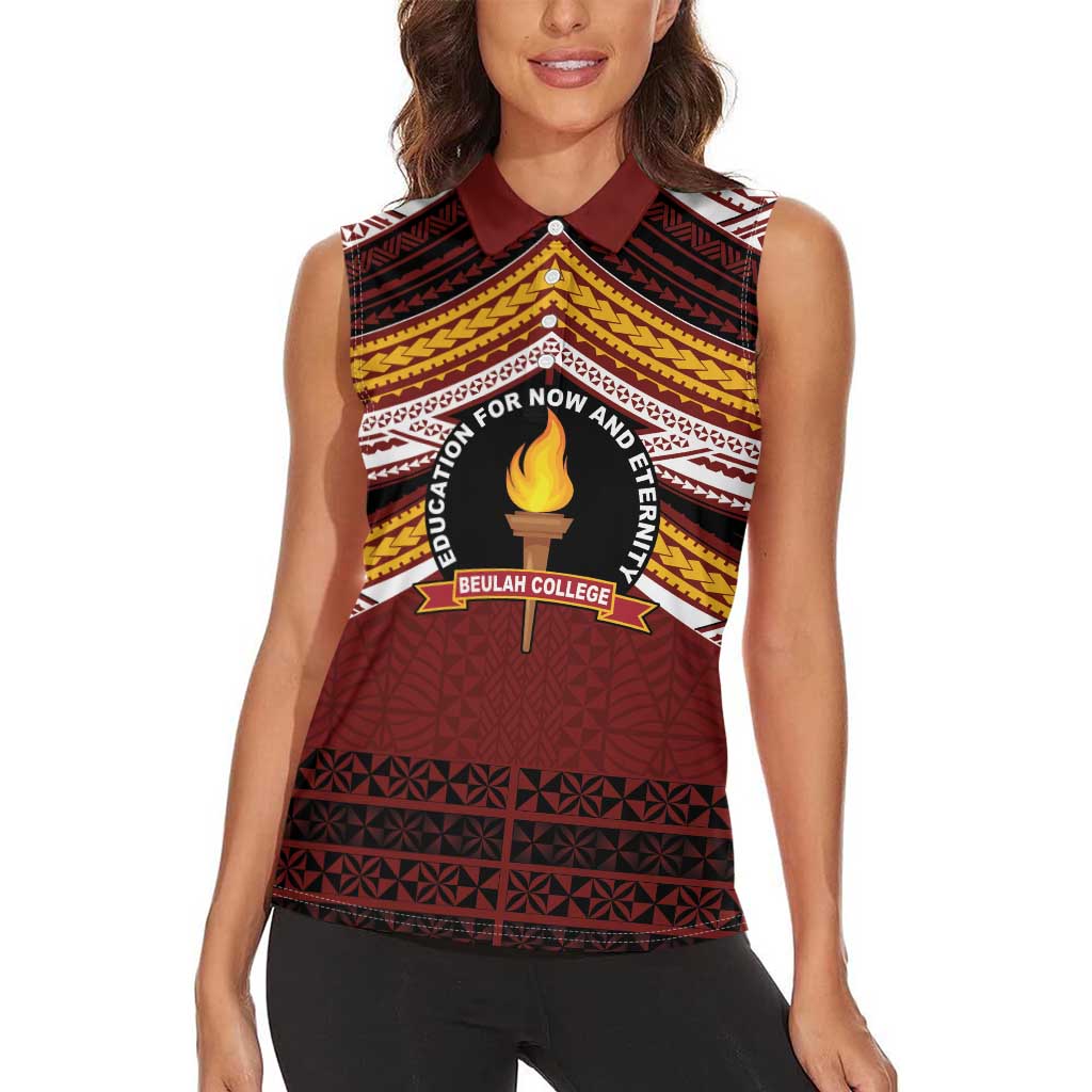 Personalised Tonga Beulah College Women Sleeveless Polo Shirt Polynesian Ngatu Tribal