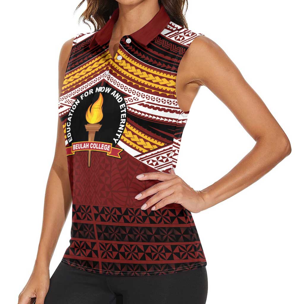 Personalised Tonga Beulah College Women Sleeveless Polo Shirt Polynesian Ngatu Tribal