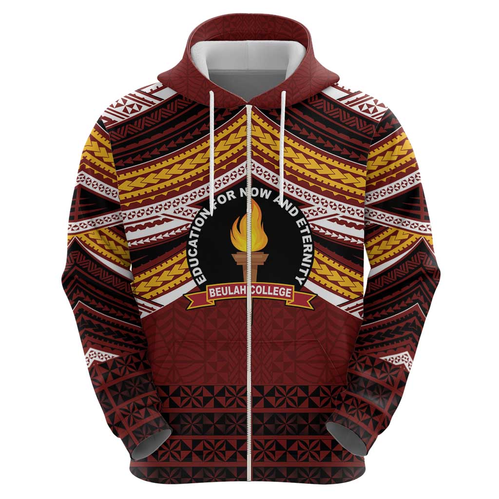 Personalised Tonga Beulah College Zip Hoodie Polynesian Ngatu Tribal
