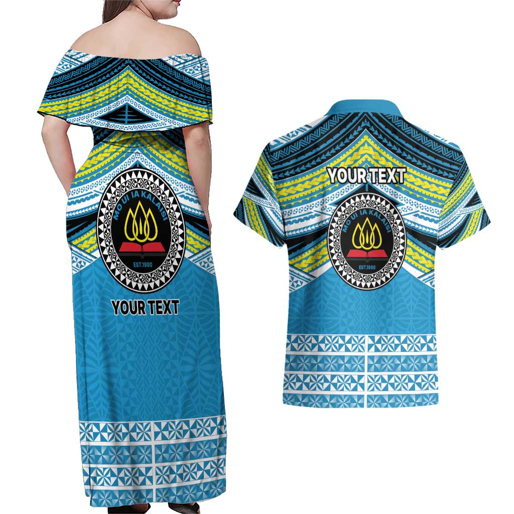 Personalised Tonga Lavengamalie College Couples Matching Off Shoulder Maxi Dress and Hawaiian Shirt Polynesian Ngatu Tribal