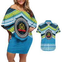 Personalised Tonga Lavengamalie College Couples Matching Off Shoulder Short Dress and Hawaiian Shirt Polynesian Ngatu Tribal